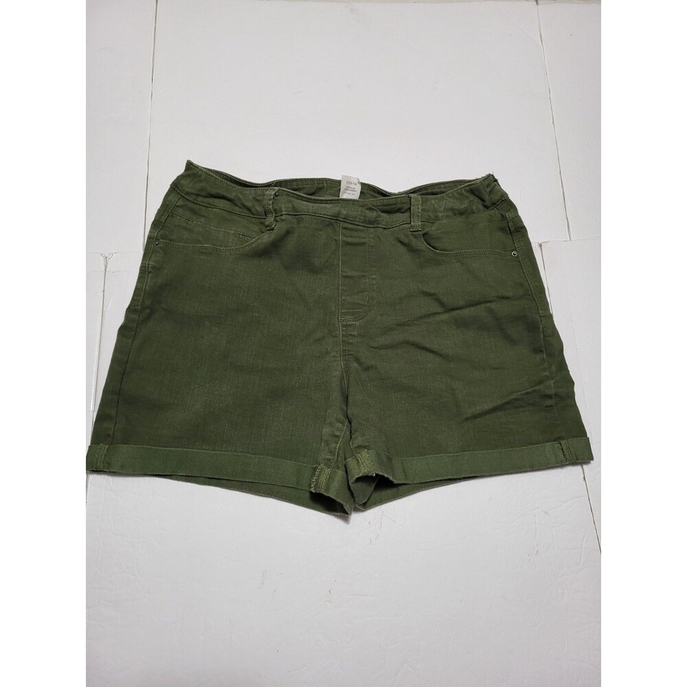 Time and Tru Women's Olive Green Pull-On Cuffed Denim Shorts Size L(12-14)